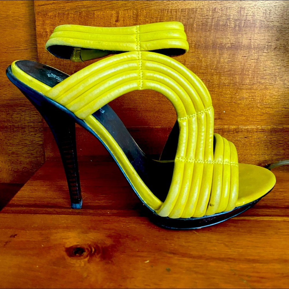 Elizabeth and Jenny yellow leather heels